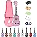 Soprano Ukulele Beginner Pack, 21 Inch Basswood kids Ukuleles Starter Kit with Gig Bag Digital Tuner Spare Strings and Picks. (pink)