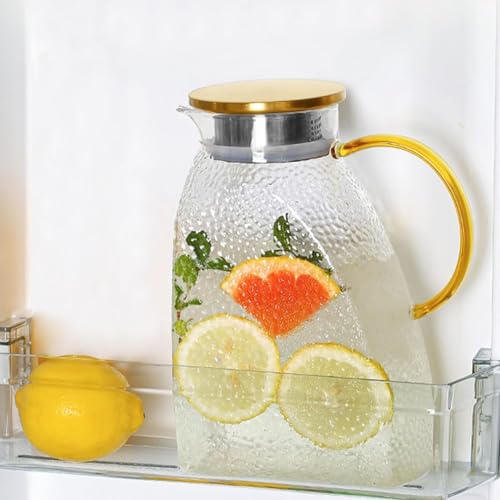 Taylor & Brown Water Jug for Fridge Door 1.8L/63oz High Borosilicate Glass Jug with Stainless Steel Lid Carafe Pitcher for Hot or Cold for Homemade Drinks Juice Ice Tea Coffee Milk Wine and Beverage