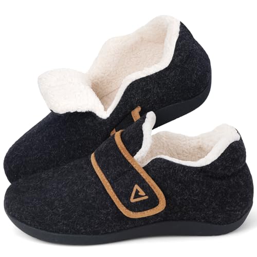 V.Step Orthopedic Slipper with Arch Support for Women Men，Wide Slip on House Shoes for Plantar Fasciitis Pain Relief Adjustable Strap Slipper with Indoor Outdoor Soft Velvety Cotton Lining Moccasin