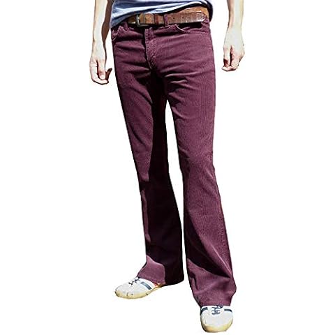 Fuzzdandy Mens Burgundy Dark Red Purple Bootcut Corduroy Flares Trousers (38 Waist x 32 Leg) Cover
