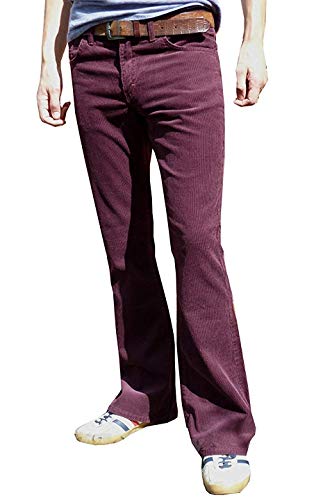 Mens Boot Cut Bootcut Corduroy Flares Pants Retro Burgundy Red