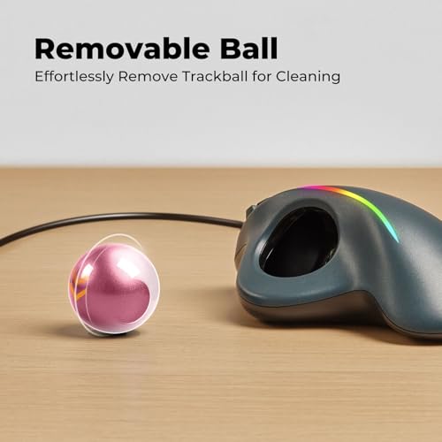 Image of Wired Trackball Mouse with RGB Lighting, Ergonomic Thumb Control to Reduce Muscle Strain, 5 Adjustable DPI, Dual USB-C & USB-A Connectivity, Compatible with PC, Laptop, Mac, Windows-Pink