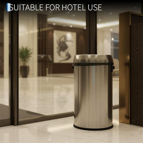 Image of 65L /17 Gallon Heavy Duty Commercial /Kitchen Trash Can, Open Top Waste Bin for Office Bedroom Bathroom, Brushed Stainless Steel Finish