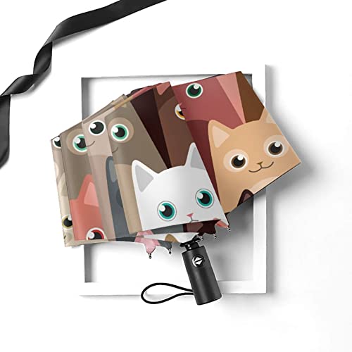 Septrainbow Cartoon Cat Folding Umbrellas Automatic Open Close Foldable Umbrella Windproof Compact Travel Umbrella With Uv Protection For Rain And Sun (Cute Cartoon Cat -Outside) #TOP3