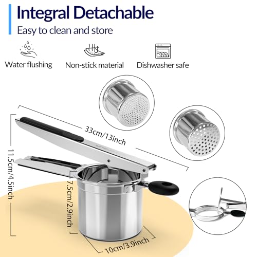 Stainless Steel Potato Ricer with 2 Interchangeable Fixed Disc Cups for Perfectly Fluffy Mashed Potatoes - 15oz Heavy Duty Design - Image 3