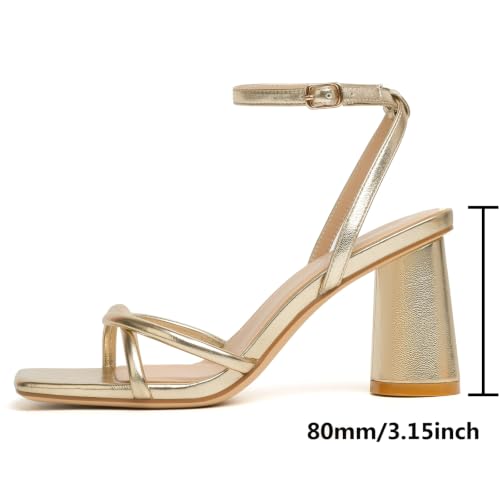 Image of RIBONGZ Block Heels Prom Heeled Sandals for Women Chunky Square Open Toe Strappy High Heels Ankle Strap Wedding Bridal Shoes High Heel Sandals for Party Dress