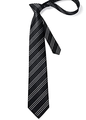 Image of HISDERN Mens Tie Striped Ties and Handkerchief Set Business Formal Woven Pocket Square Wedding College Stripe Necktie