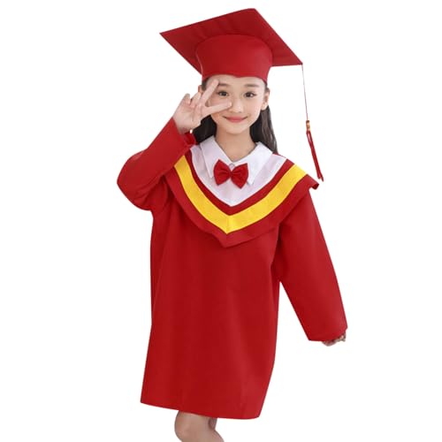 Conjunto de Toga de Graduación Unisex para Soltero Traje para Niños Vestido de Licenciatura de Manga Larga Vestido de Doctor Abrigo de Graduación Vestido Largo con Sombrero Shawl 2 (Red, 4-5 Years)