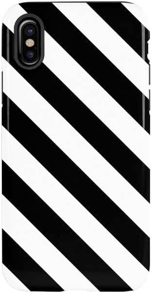 Skinit Pro Phone Case Compatible with iPhone X - Black and White Geometric Stripes Design