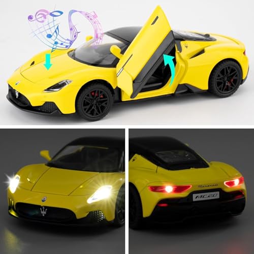 Image of 1:32 Maserati MC20 Alloy Model Car with Pull Back Function Light & Sound Diecast Toy for Kids Collectible Toy Vehicle for Car Enthusiasts Boys and Girls (Yellow)