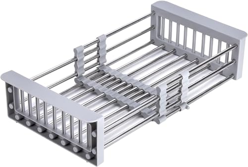 Oceano Escurreplatos telescópico reposabrazos ajustables fregadero cocina funcional ajustable acero inoxidable cesta ahorra espacio desagüe lavado vajilla de apoyo colador escurridor escurridor todo