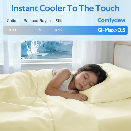 Image of Cooling Comforter King Size Set 4 Pieces, Summer Blanket with Dual-Sided Cool Tech, Deep Pocket Fitted Sheet Fits Up to 18 inch, Q-Max>0.55 Thin Comforter for Hot Sleepers, with 2 Pillowcases, Beige
