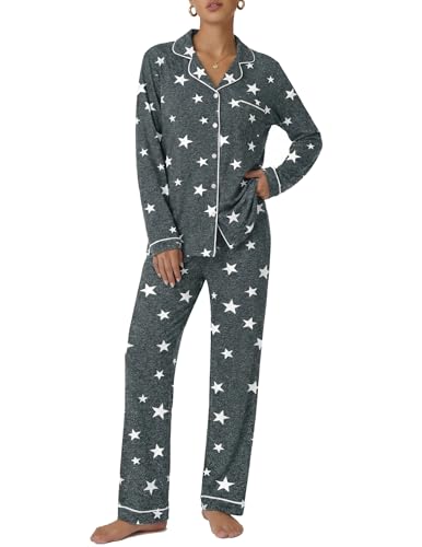 Image of Ekouaer Pajamas Women's Long Sleeve Sleepwear Soft Button Down Loungewear Pjs Lounge Set Nightwear XS-XXL