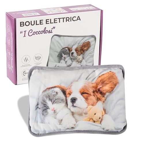 IPEA Borsa Acqua Calda Elettrica con Tasche in Peluche per Scaldare le Mani - Riduce Dolori Muscolari, Dorsali e Mestruali - Boule Scaldamani e Scaldapiedi - Scaldino - Fantasia Cane e Gatto