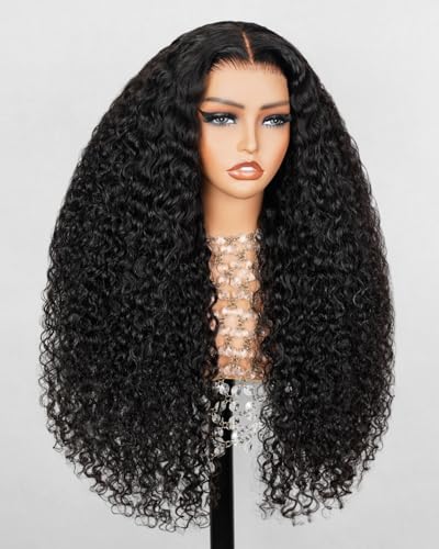 MEGALOOK Peluca de Pelo Natural 6x5 con Frente de Encaje Pre Cortado HD, Pelucas para Mujeres con Cabello Profundo y Rizado, 22 Pulgadas