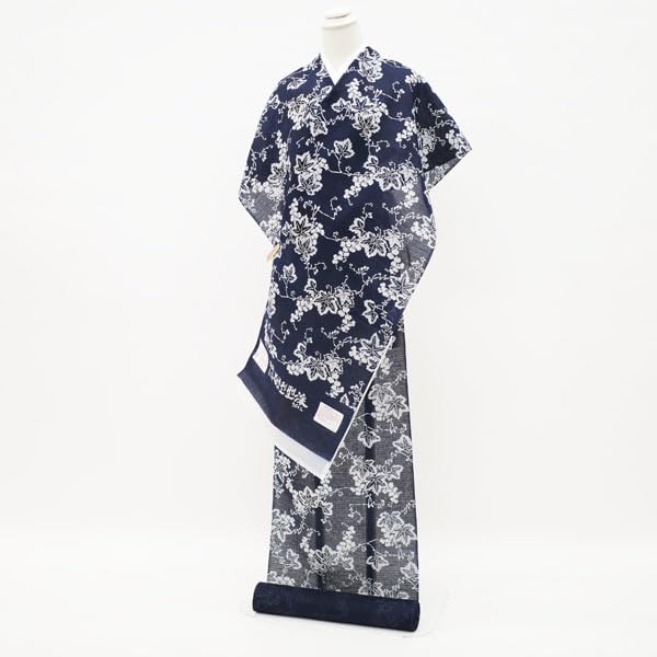 Amazon.co.jp: 夏物 本場小千谷 着物 反物 紺仁 綿麻紅梅 越後型染 