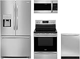 Frigidaire 4 Piece Kitchen Appliance Package with FGHD2368TF 36' French Door Refrigerator FGEF3059TF 30' Electric Range FGMV176NTF 30' Over the Range Microwave and FGID2466QF 24' Built In Dishwasher in Stainless Steel