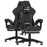 Ergonomic Gaming Chair with Footrest, Headrest, Lumbar Support, Reclining Backrest, and Adjustable Height for Adults (With Footrest, Black)