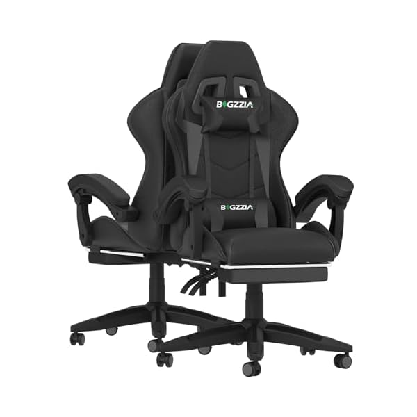 Ergonomic Gaming Chair with Footrest, Headrest, Lumbar Support, Reclining Backrest, and Adjustable Height for Adults (With Footrest, Black)