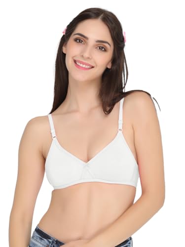 Image of Clovia Women's Cotton Rich Solid Non-Padded Full Cup Wire Free T-Shirt Bra - White