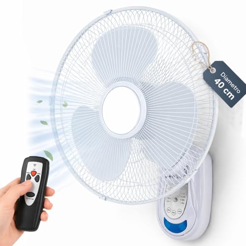 BAKAJI Ventilatore da Parete con Telecomando, 40 cm, 5 Pale,