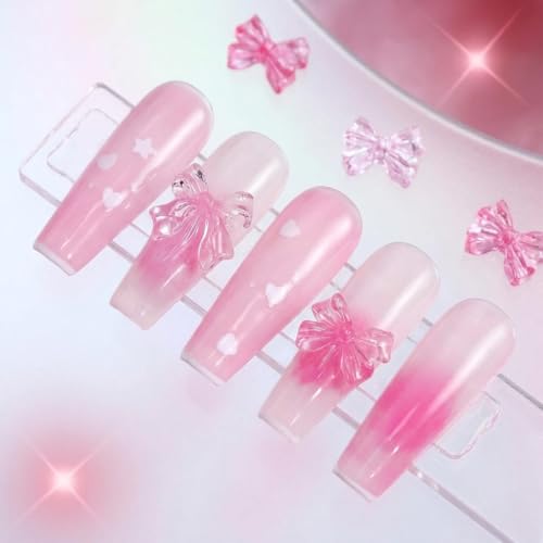 Image of MAYCREATE 50PCS Pink 3D Resin Bow Nail Charms, Manicure Decor