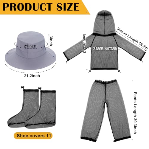 Threehoney Kids Mosquito Outdoor Suit Breathable Net Fishing Hat Netting Protection Cap Hood Ultra-fine Mesh Jacket and Pants Mitt Socks for Girls Boys Gardening Camping Hiking