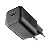 Cellularline Caricabatterie da rete con tecnologia GAN 65W - 2 porte USB-C e USB-A - ricarica rapida - formato compatto - nero