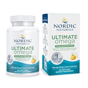 Nordic Naturals Plant Based Ultimate Omega, Lemon Flavor – 60 Vegetarian Soft Gels – 1210 mg Omega-3 – Vegan EPA and DHA – Supplement Made from Algae – Brain & Heart Support – Non-GMO – 30 Servings