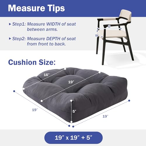 IPYNBAP Outdoor Chair Cushions Set of 4, Patio Chair Cushions with Ties, 19x19+5” Tufted Outdoor Seat Cushions, Waterproof Patio Furniture Cushions, Outdoor Dining Chair Pads, Dark Grey by IPYNBAP - Image 4