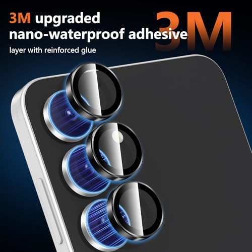 Avocase for Samsung Galaxy S25 FE Camera Lens Protector, Individual Metal Ring Tempered Glass Lens Cover, [Strong Adsorption] Scratch Resistant Ultra-Thin HD Clear Lens Cover, 1 Set-Black Ring - 3