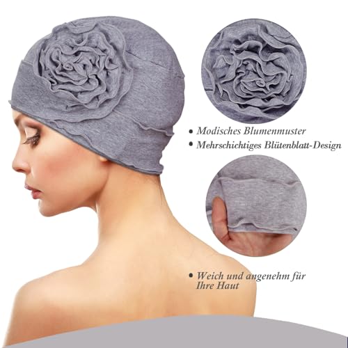 TSKNOMO 4-teiliges Chemo-Kopfbedeckungsset für Damen, atmungsaktive Krebs-Kopfbedeckung, elastische Chemo-Hüte für Frauen mit Haarausfall