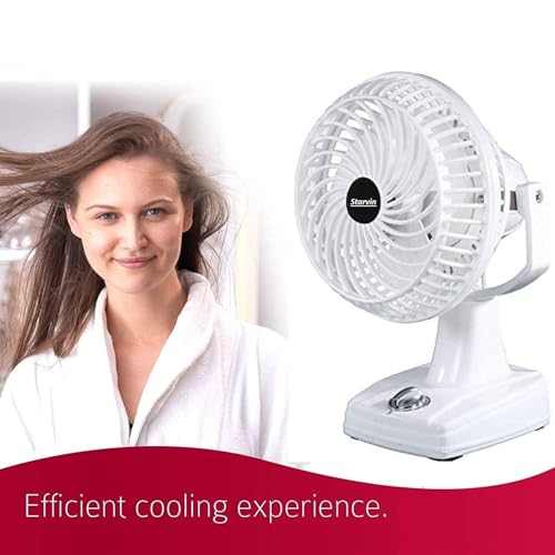 Image of STARVIN Portable 6 Inch Table Fan with 3 High-Speed Mode Air Circulation Desk Fan with Adjustable Tilt, Compact & Lightweight Design | Low Noise Personal Fan for Home, Office & Study (White)
