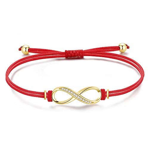 Bracelet infini femme argent 925 cordon ajustable fait main avec boîte cadeau