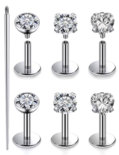 Yaalozei 20G 18G 16G F316 Titanium Flat Back Nose Rings Studs Hypoallergenic Screw on Tragus Helix Cartilage Earrings Stud Piercing Jewerly for Women Men Bars 6mm