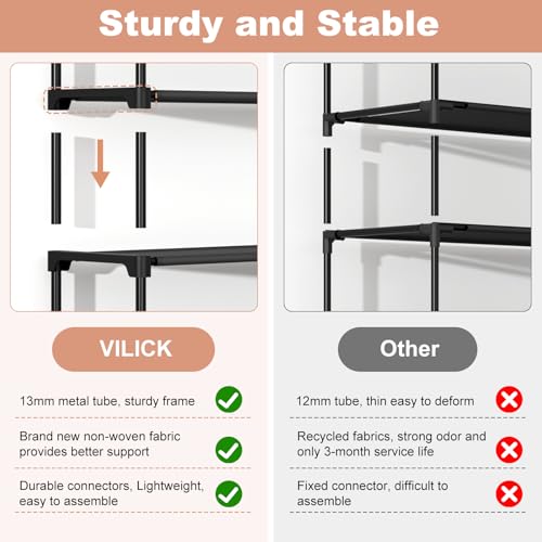 Image of VILICK 5 Tier Shoe Rack with Hook and Side Pocket,Shoe Organizer Space Saver Storage for 20-25 Pair Shoe Storage Shelf Sturdy Free Standing Long Shoe Rack Organizer for Closet,Entryway,Small Spaces