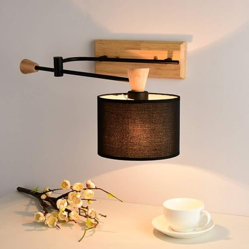 Lámpara de Pared de Metal con balancín, Moderna, Minimalista, con Pantalla de Tela y Base Cuadrada, para Sala de Estar, Estudio, Dormitorio, con Soporte de balancín, E27 (Negro).