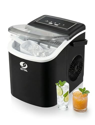 Ottal Ice Maker Countertop with Handle - 9 Bullet Ice Cubes in 6 Mins Nugget Ice Maker 12kg/24H Portable Ice Machine with Scoop and Basket for Home Kitchen Camping RV (Black)