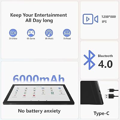Android Tablet with Keyboard 10 inch 2 in 1 Tablets incldue Case Mouse Stylus, 3GB RAM 64GB ROM 1024GB Expand Quad-Core Tablet PC, 6000mAh Battery, 8MP Camera, 1280x800 FHD, WiFi, Google Certified