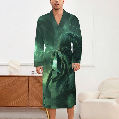 Funny-Cthulhus Moonight Soft Robe Long Sleeve Bathrobes V Neck Sleepwear Spa Robes with Belt Men Woman2