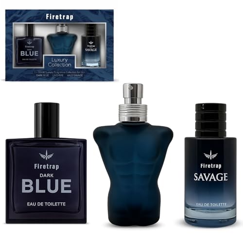 Luxury Fragrance Gift Set for Men 3 x 30ml Dark Blue, L'Homme, Savage Eau De Toilette Perfumes Premium Masculine Scents Collection Gift for Him, Everyday Wear & Special Occasions