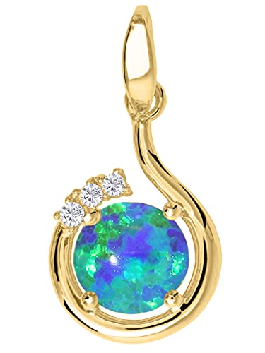 My Gold Anhänger Opal (Ohne Kette) Echtes Gelbgold 333 Gold (8 Karat) Mit Edelstein 20mm x 12mm Zirkonia Sala A-07004-G301-OTR