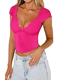 REORIA Crop Tops for Women Neon Rose Red X-Large