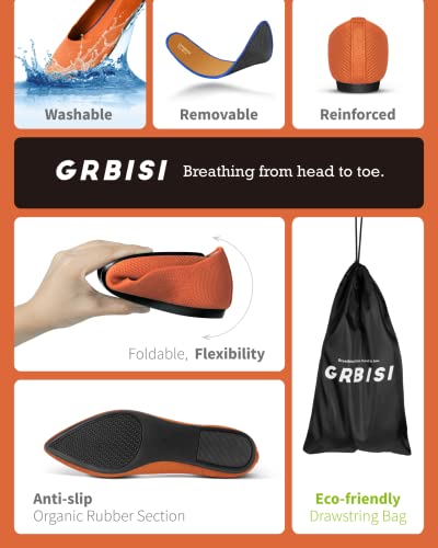 Grbisi Women's Flat Knit Shoes For Women Ballet Pointed Toe Low Wedge Comfortable Washable Foldable Dress Classic Mesh Walking Black Navy Caramel Texture Slip-On Knitted Casual Flexible (Caramel, 9) #TOP4