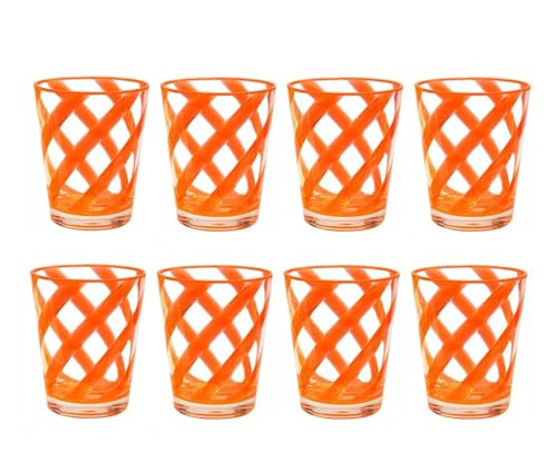 Set de 8 vasos de acrílico 16 oz con franjas naranjas