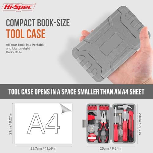 Image of Hi-Spec 25-Piece Small Tool Kit with Knife and Hex Key Included: Basic Essential Tool Set for Home, Office, and College (Red)