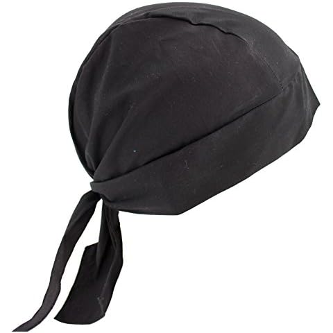 Hiphopville Adjustable Grand Solid Black Skull Cap Hat Bandana with Tie Cover