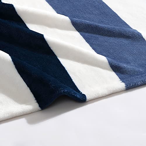 Nautica Queen-Size Plüschdecke gestreift Marineblau Ganzjahres Ultraweich