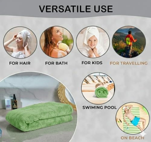 Image of Dribble Coral Fleece Weft Knitting 400 GSM Bath Towel 70 cm x140 cm | Ultra Soft, Quick Dry, Highly Absorbent | Lightweight & Skin-Friendly Towel for Bathroom, Gym & Travel, (Green /Brown, Pack of 2)