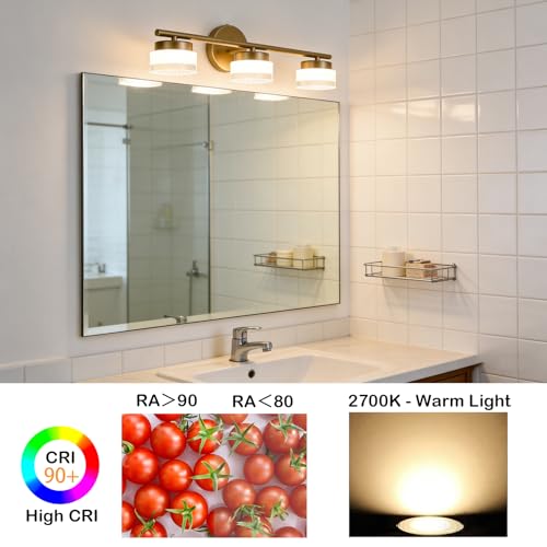 Image of DAYCENT 3-Light Gold LED Bathroom Vanity Light Fixtures